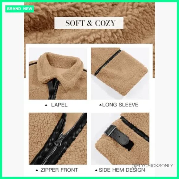 Faux Fur Jacket with Sherpa Lining and Leather Patchwork